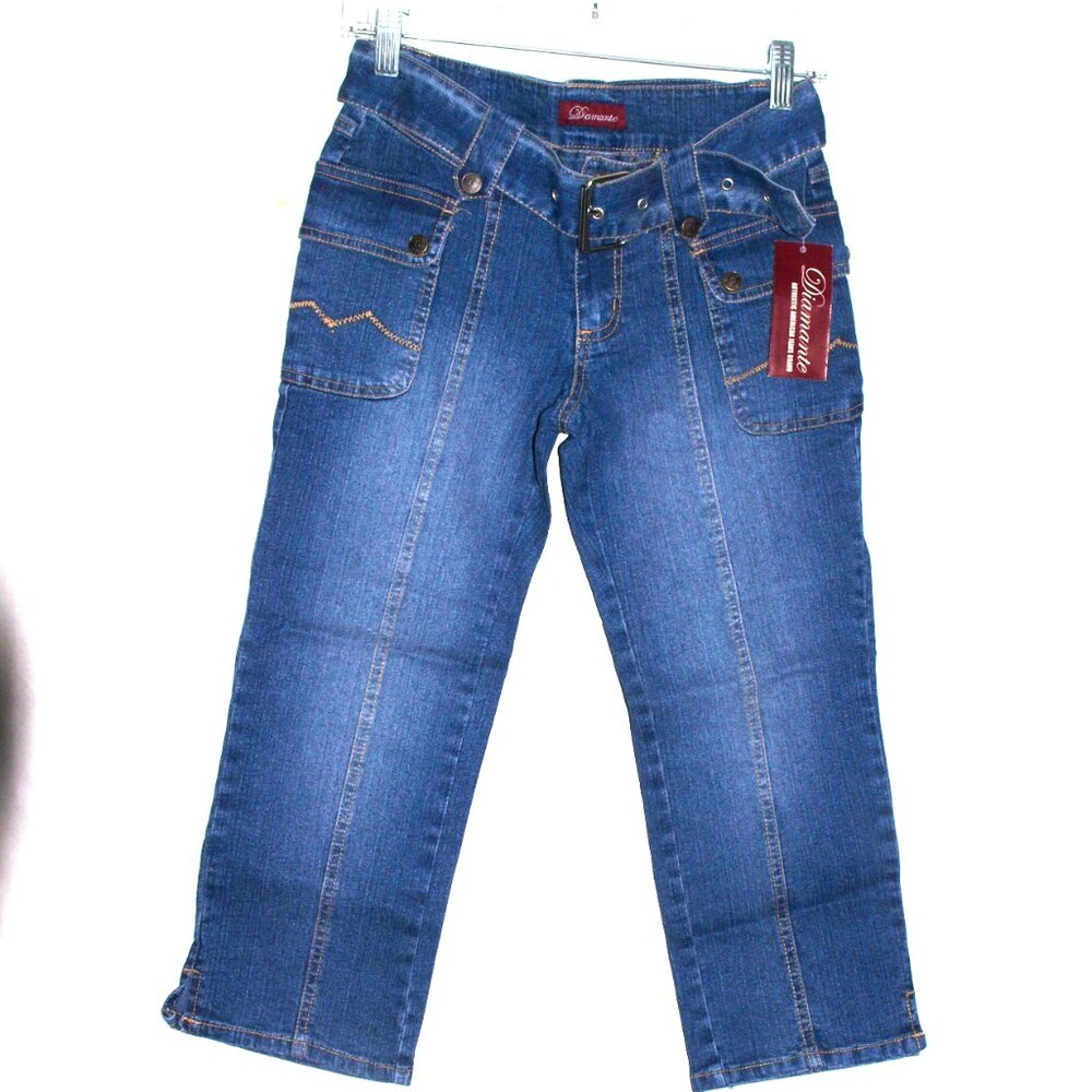 New With Tag Diamante Blue Capri Jeans Women Size 3/4